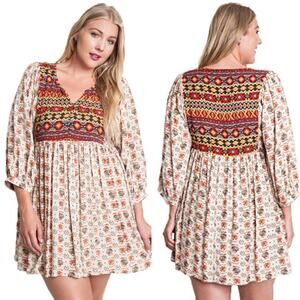 Umgee Babydoll Dress S Womens Boho Aztec Western Festival Eclectic Peasant Folk